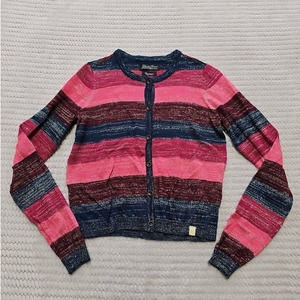 Lucky Brand Pink Navy Striped Sparkle  Cardigan GIRLS